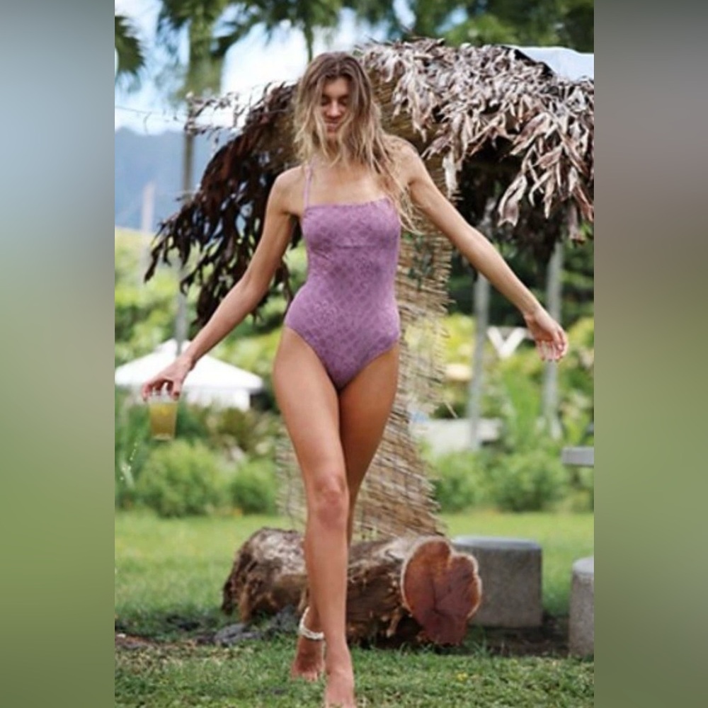 Free People free-est Kerry One Piece Swimsuit Textured Floral Purple